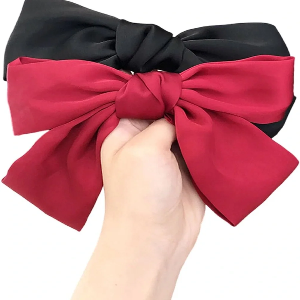 5for$10 Bow Hair Clips Dark Red Large Satin French Snap Ponytail Accessories - Picture 8 of 16